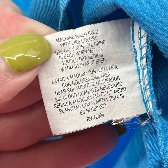 Basic Editions Teal Blue Sleeveless Button Down Shirt 18W 90s Coastal Preppy - Picture 6 of 8